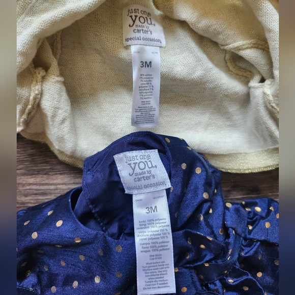 Carter's 3 Month Golden Polka Dot Navy Special Occasions Dress Set - Picture 3 of 4